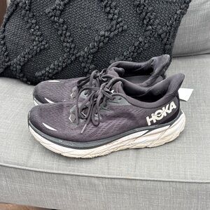 Hoka Charcoal Clifton 8 White and Black sneakers